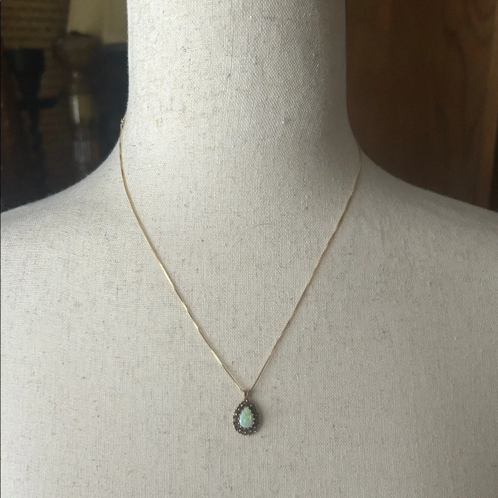 Vintage 14K Opal Pendant on a Gold Vermeil 925 Chain Necklace